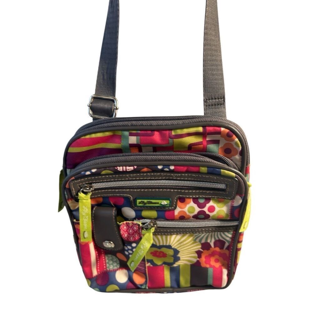 Lily Bloom crossbody‎ purse 8x9.5" gray strap